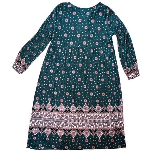 Knox Rose Boho Midi Dress XL Green Floral Paisley Tassel Peasant Style - Picture 4 of 12